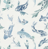 Koi Blue Fish wallpaper in blue by A-Street Prints, watercolor fish motif