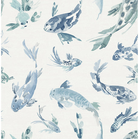 Koi Blue Fish wallpaper in blue by A-Street Prints, watercolor fish motif
