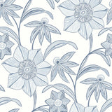 A‑Street Prints Star Flower Blue Floral Trail Wallpaper, blue linework flowers on white background, 20.5 in x 33 ft roll