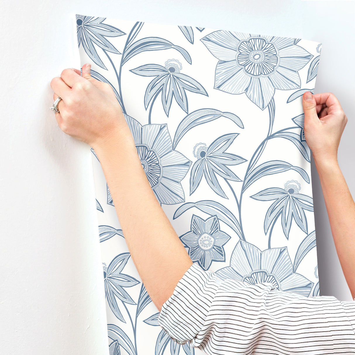 Star Flower Blue by A-Street Prints Floral Trail Wallpaper- Brewster 4172-27512