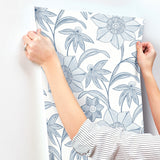 Star Flower Blue by A-Street Prints Floral Trail Wallpaper- Brewster 4172-27512