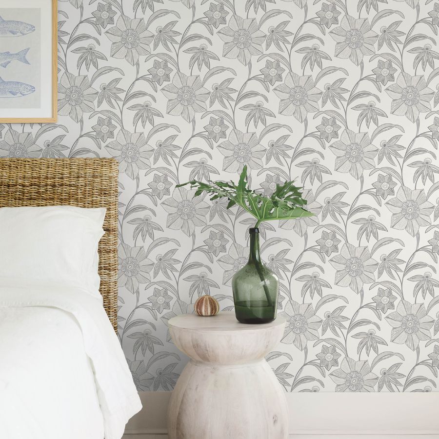 Star Flower Charcoal by A-Street Prints Floral Trail Wallpaper- A-Street Prints 4172-27514