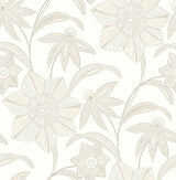 Star Flower beige floral trail wallpaper with modern linework blossoms on white.