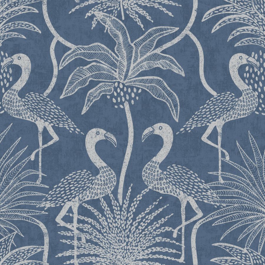 Biscayne Navy Flamingo Beach Wallpaper by A-Street Prints, pattern 4172-82006
