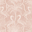 Biscayne Coral Flamingo Beach Wallpaper by A‑Street Prints showing blush coral ground with white flamingos and palm motifs.