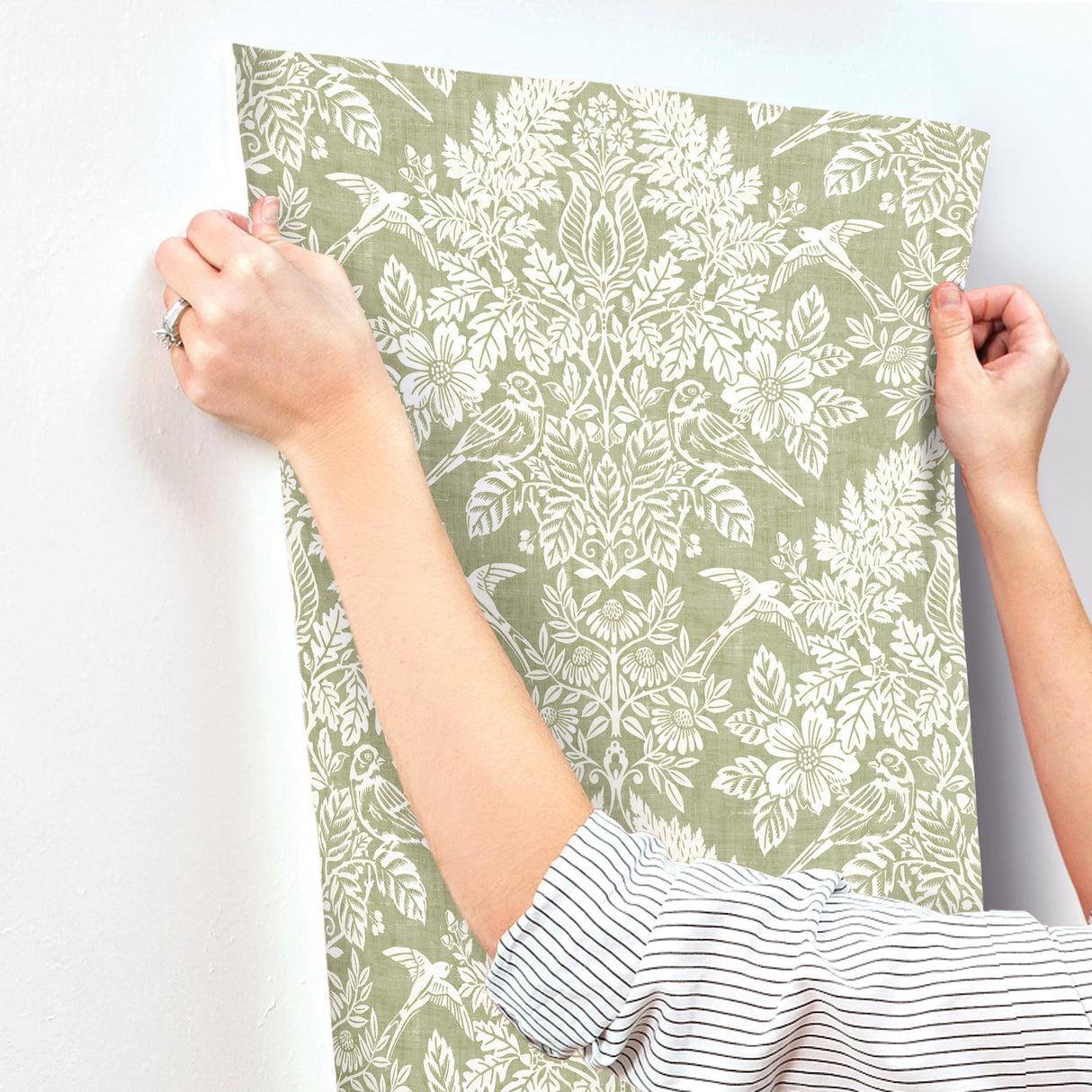 Finch Light Green by Chris Loves Julia Woodland Damask Wallpaper – A-Street Prints 4173-27620