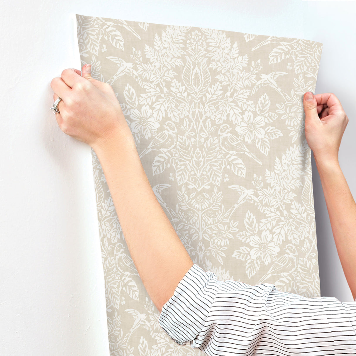 Finch Neutral by Chris Loves Julia Woodland Damask Wallpaper – A-Street Prints 4173-27621