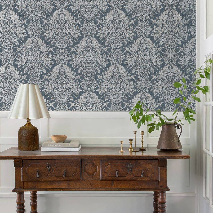 Finch Blue by Chris Loves Julia Woodland Damask Wallpaper – A-Street Prints 4173-27622