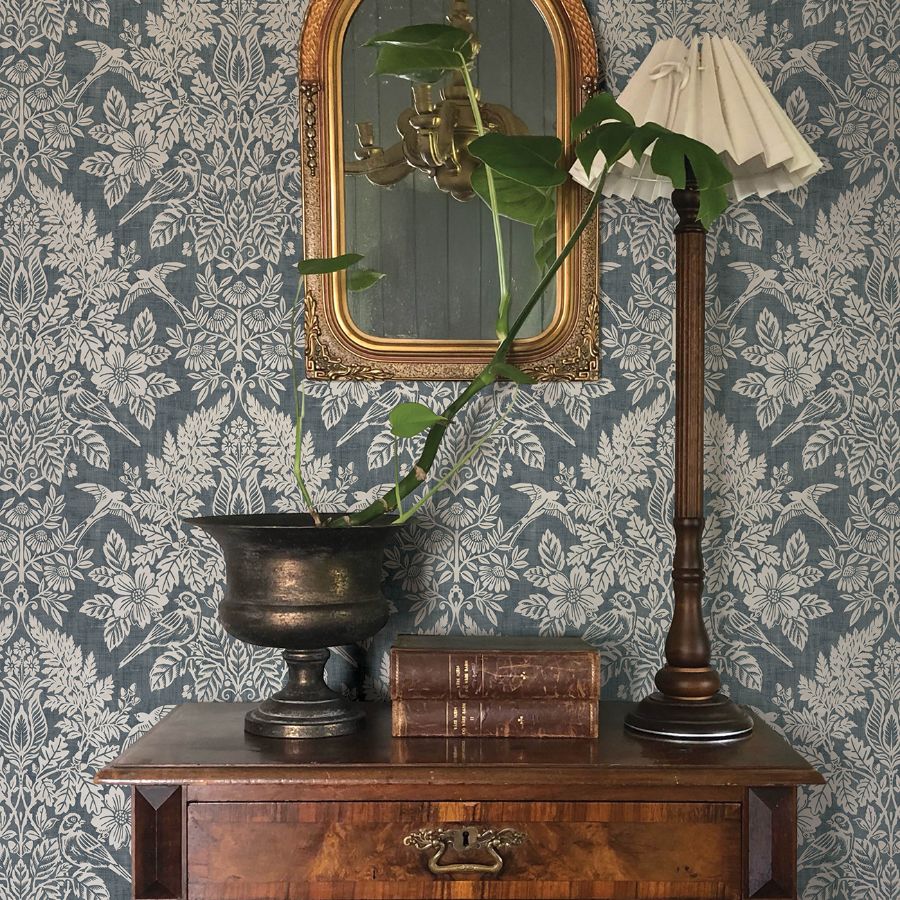 Finch Blue by Chris Loves Julia Woodland Damask Wallpaper – A-Street Prints 4173-27622