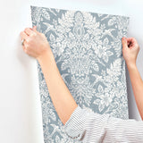 Finch Light Blue by Chris Loves Julia Woodland Damask Wallpaper – A-Street Prints 4173-27623