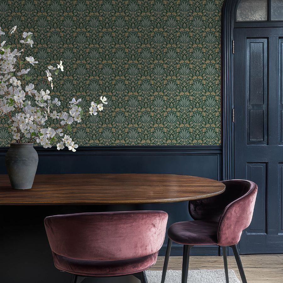 Woodbury Evergreen by Chris Loves Julia Floral Damask Wallpaper – A-Street Prints 4173-27631
