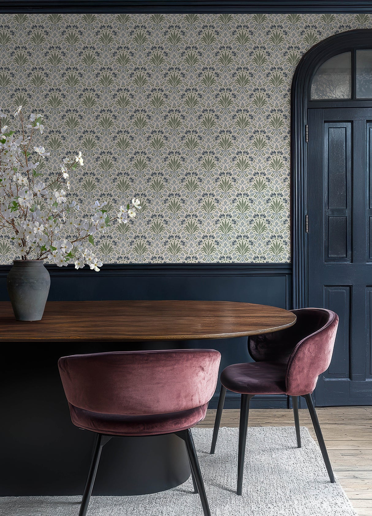 Woodbury Blue by Chris Loves Julia Floral Damask Wallpaper – A-Street Prints 4173-27632