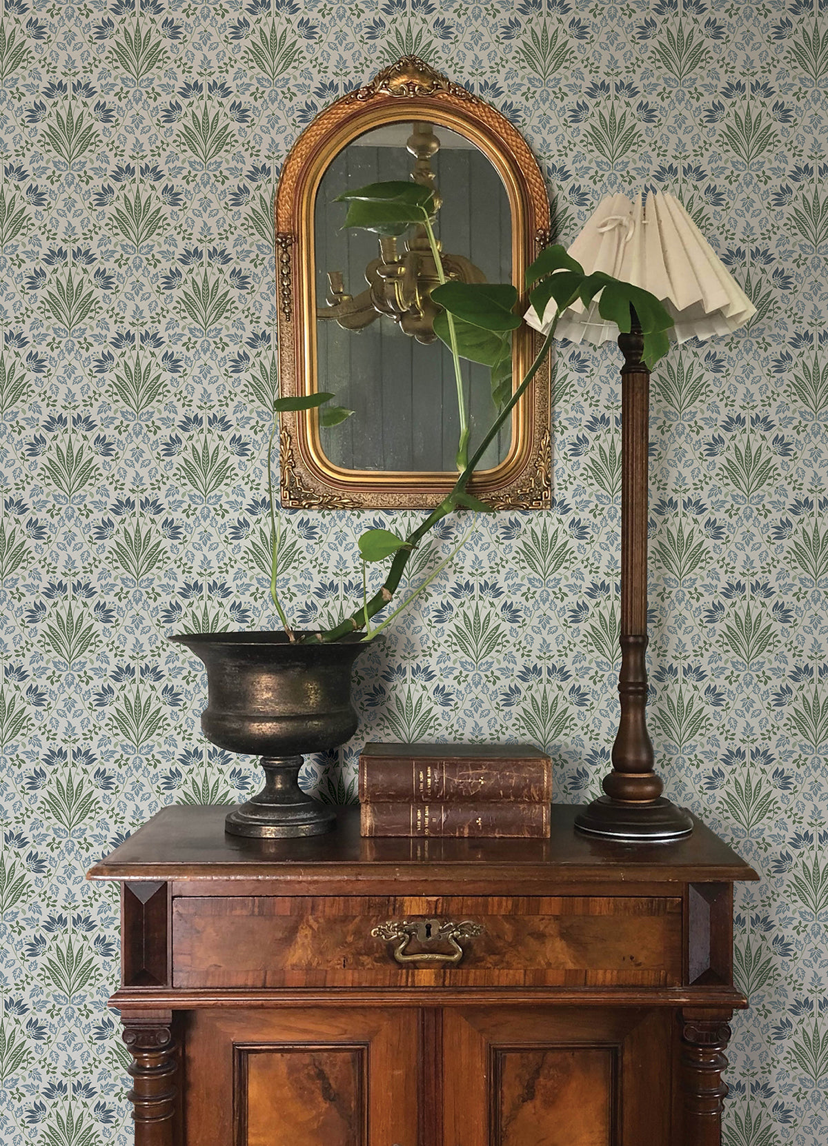 Woodbury Blue by Chris Loves Julia Arts and Crafts Washable Strippable Unpasted Non Woven Floral Damask Wallpaper - A-Street Prints 4173-27632-Sample