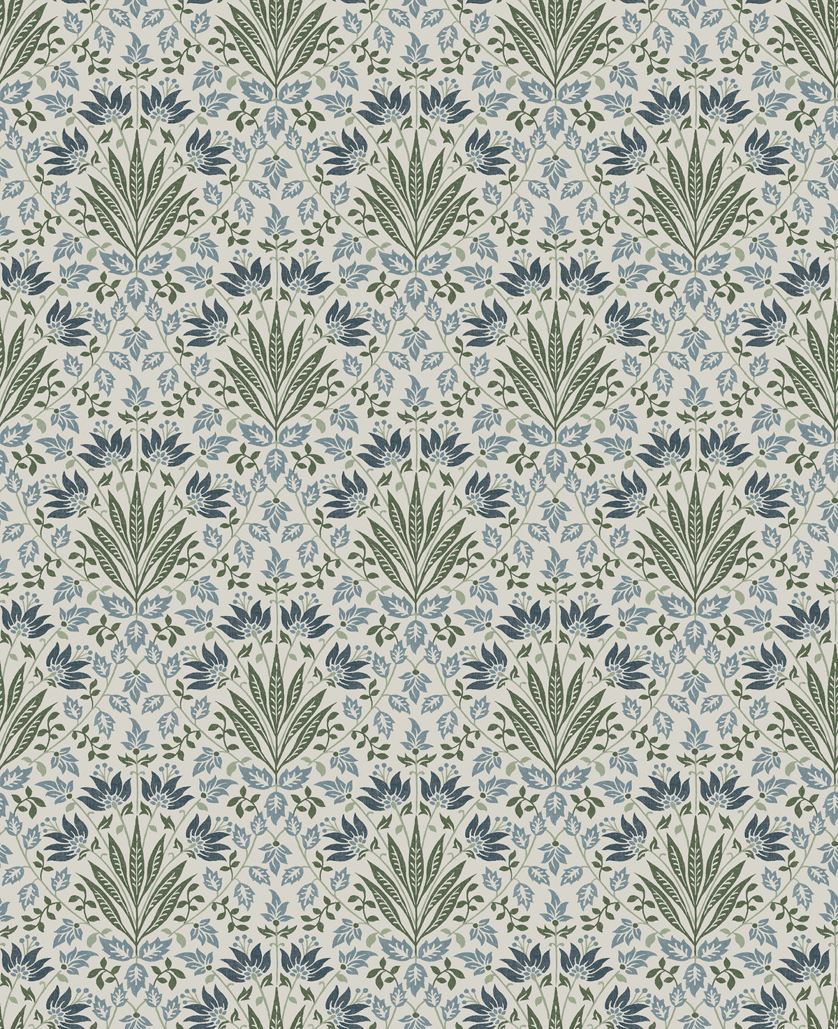 Woodbury Blue by Chris Loves Julia Arts and Crafts Washable Strippable Unpasted Non Woven Floral Damask Wallpaper - A-Street Prints 4173-27632-Sample