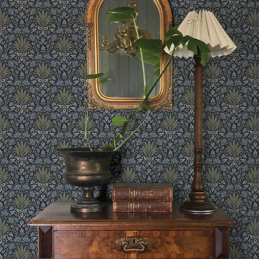 Woodbury Navy by Chris Loves Julia Floral Damask Wallpaper – A-Street Prints 4173-27634