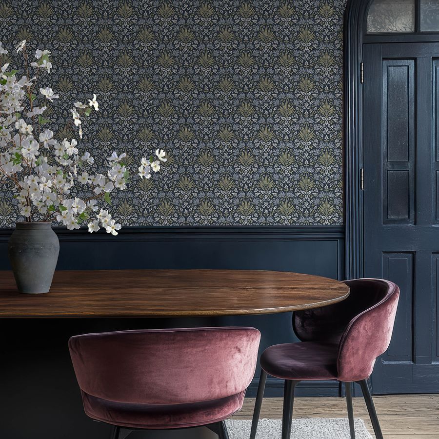 Woodbury Navy by Chris Loves Julia Floral Damask Wallpaper – A-Street Prints 4173-27634