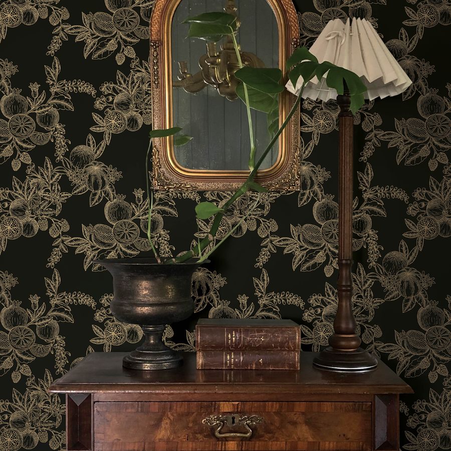 Gerty Gold by Chris Loves Julia Fruit Toile Wallpaper – A-Street Prints 4173-27635