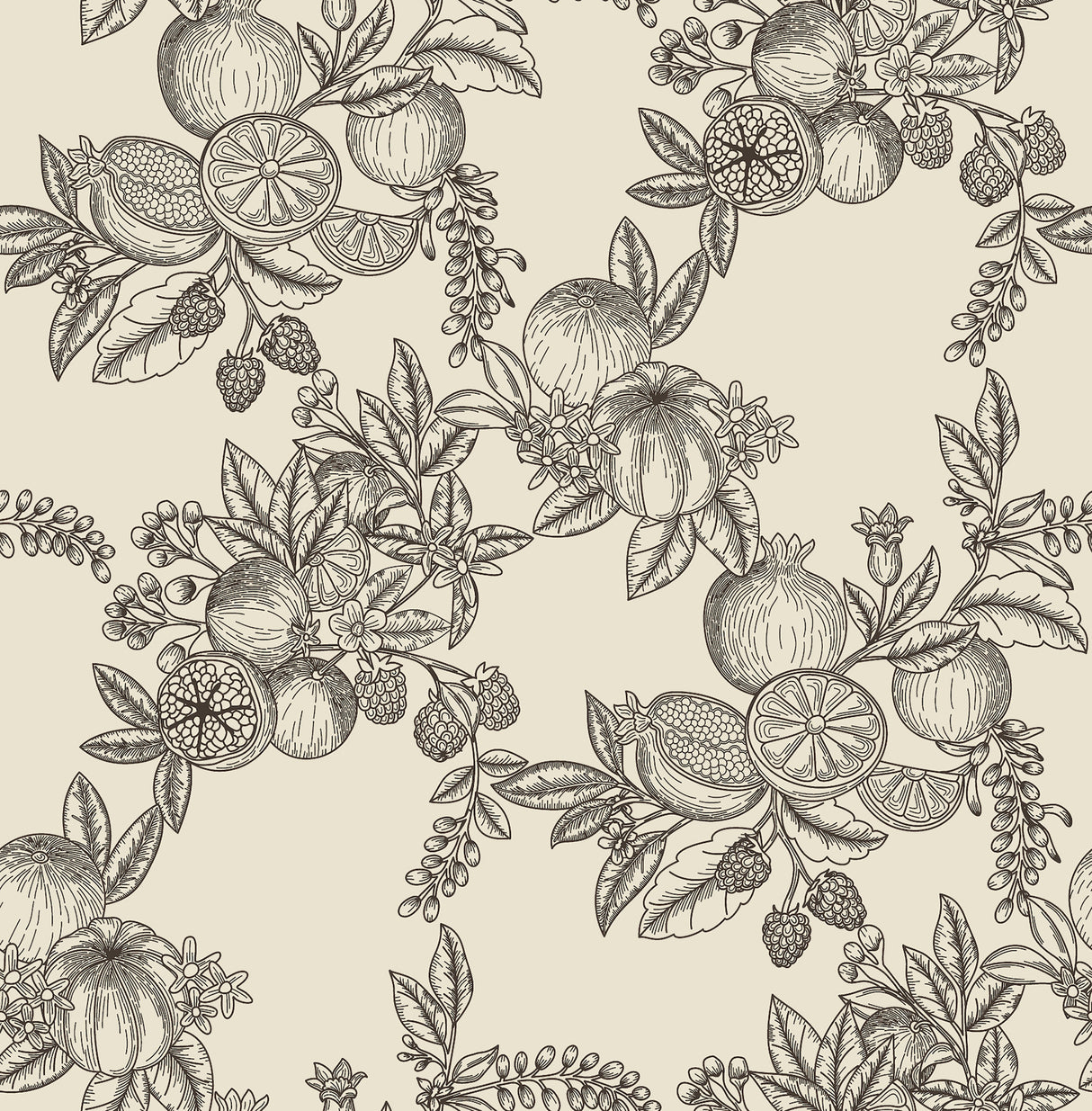 Gerty Black Fruit Toile Wallpaper by A-Street Prints