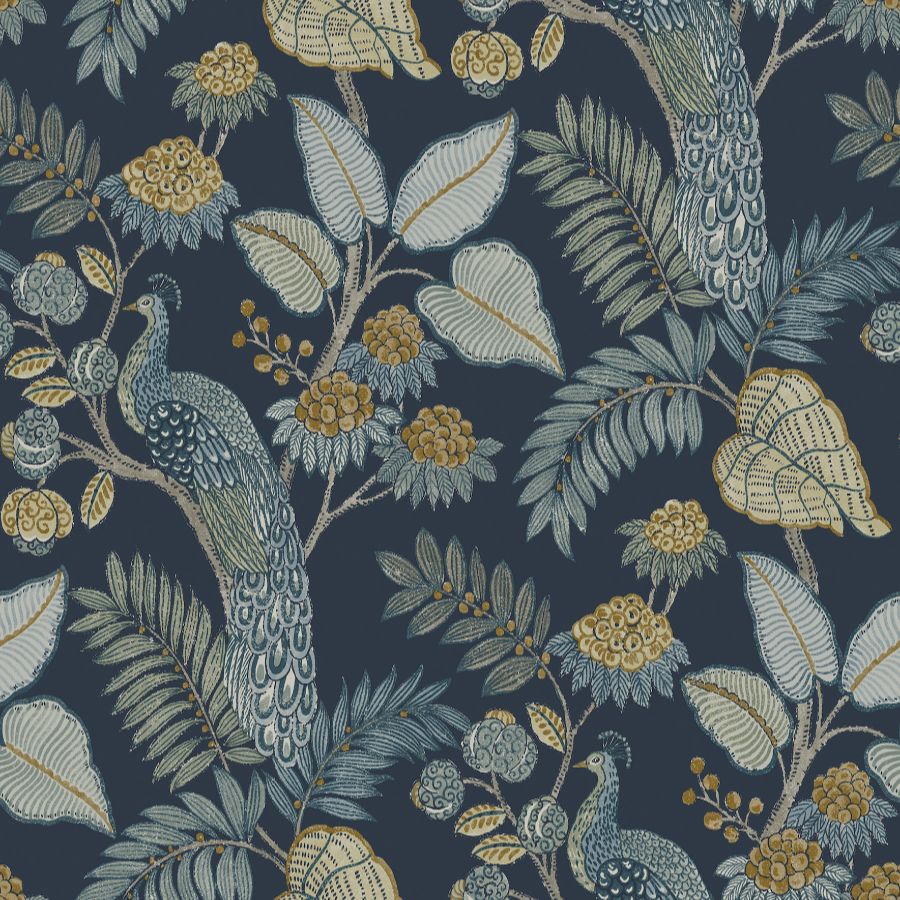 Geneva Dark Blue Peacock Paradise Wallpaper by A-Street Prints