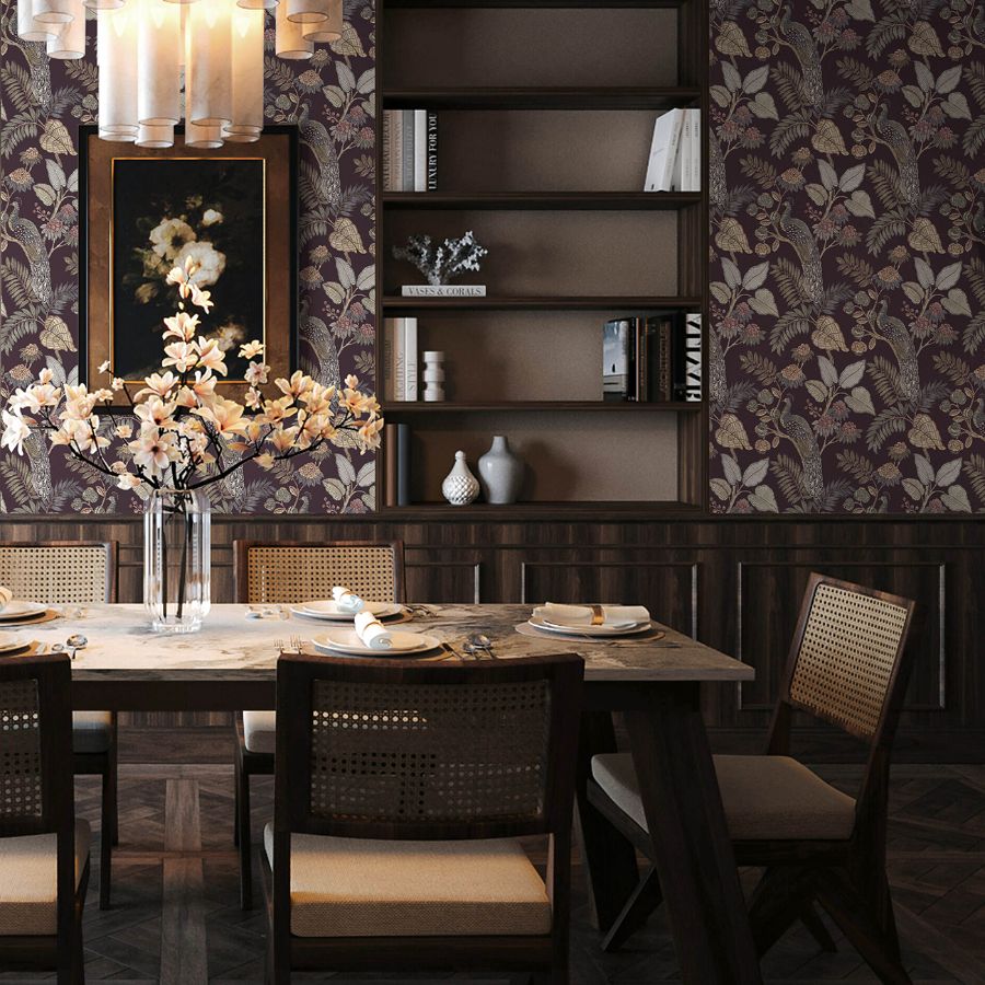 Geneva Plum Peacock Paradise by Chris Loves Julia Wallpaper – A-Street Prints 4173-27644