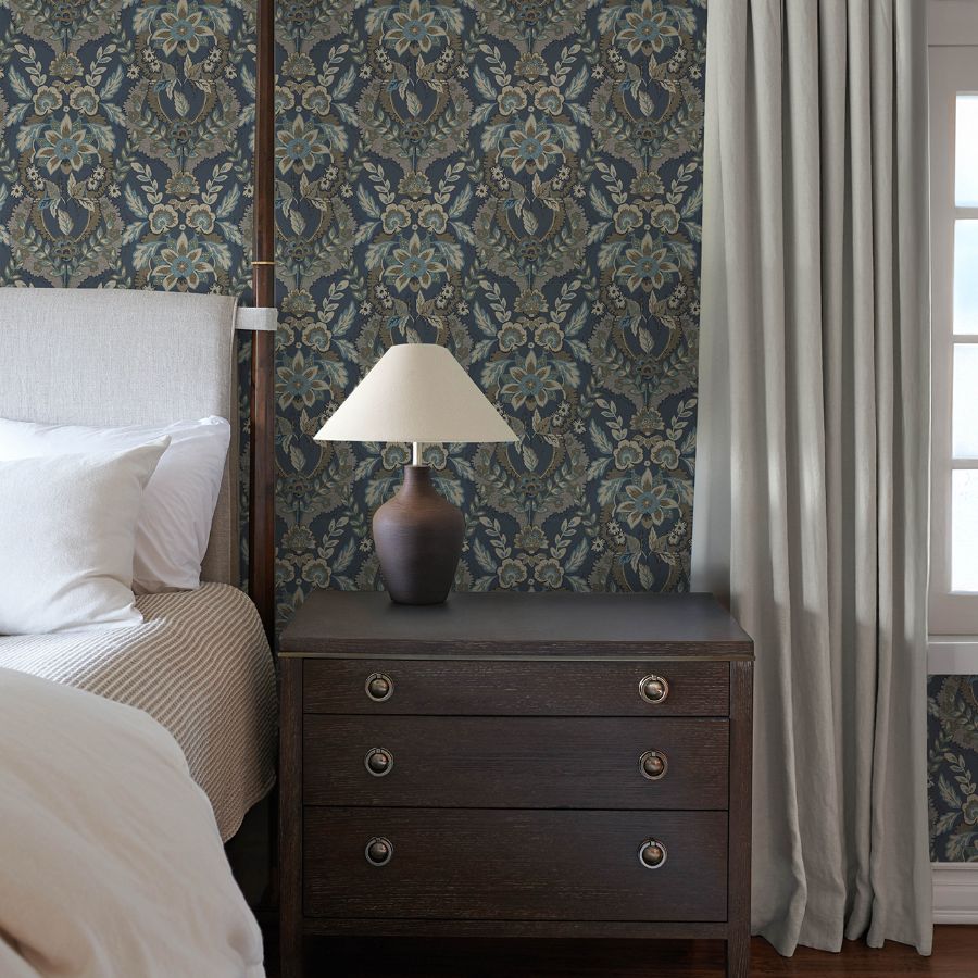 Collins Teal by Chris Loves Julia Damask Wallpaper – A-Street Prints 4173-27653