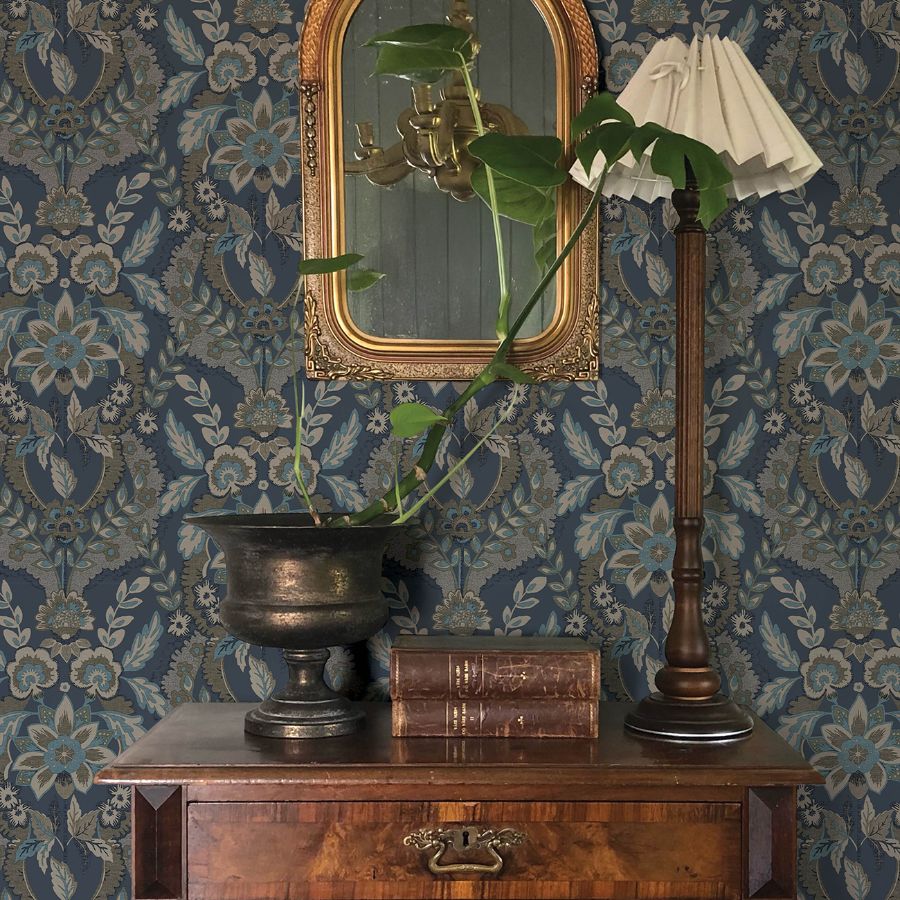 Collins Teal by Chris Loves Julia Damask Wallpaper – A-Street Prints 4173-27653