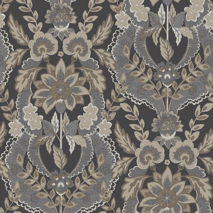 Collins Charcoal Damask Wallpaper by A-Street Prints from Chris Loves Julia, room scene