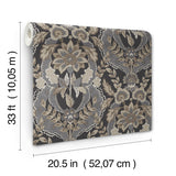 Collins Charcoal by Chris Loves Julia Damask Wallpaper – A-Street Prints 4173-27654