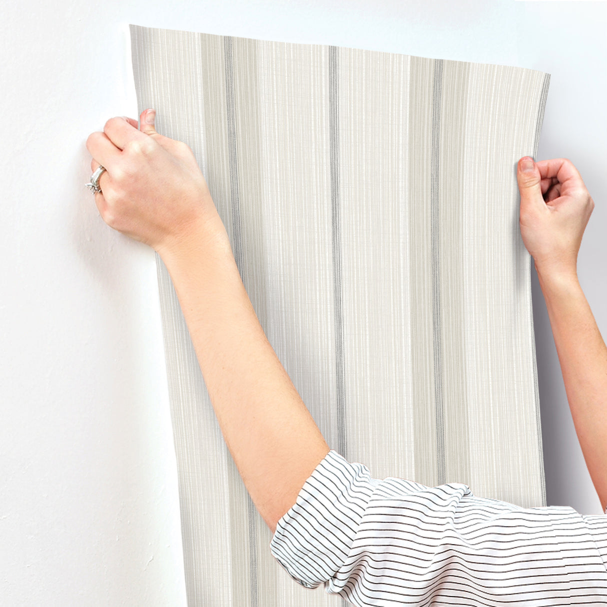 Ames Grey by Chris Loves Julia Linen Stripe Wallpaper – A-Street Prints 4173-27661