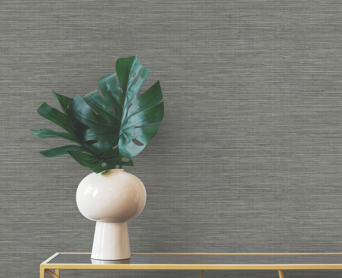 Winn Charcoal by Warner Faux Grasscloth Wallpaper - Brewster Home Fashions 4174-4607-Sample