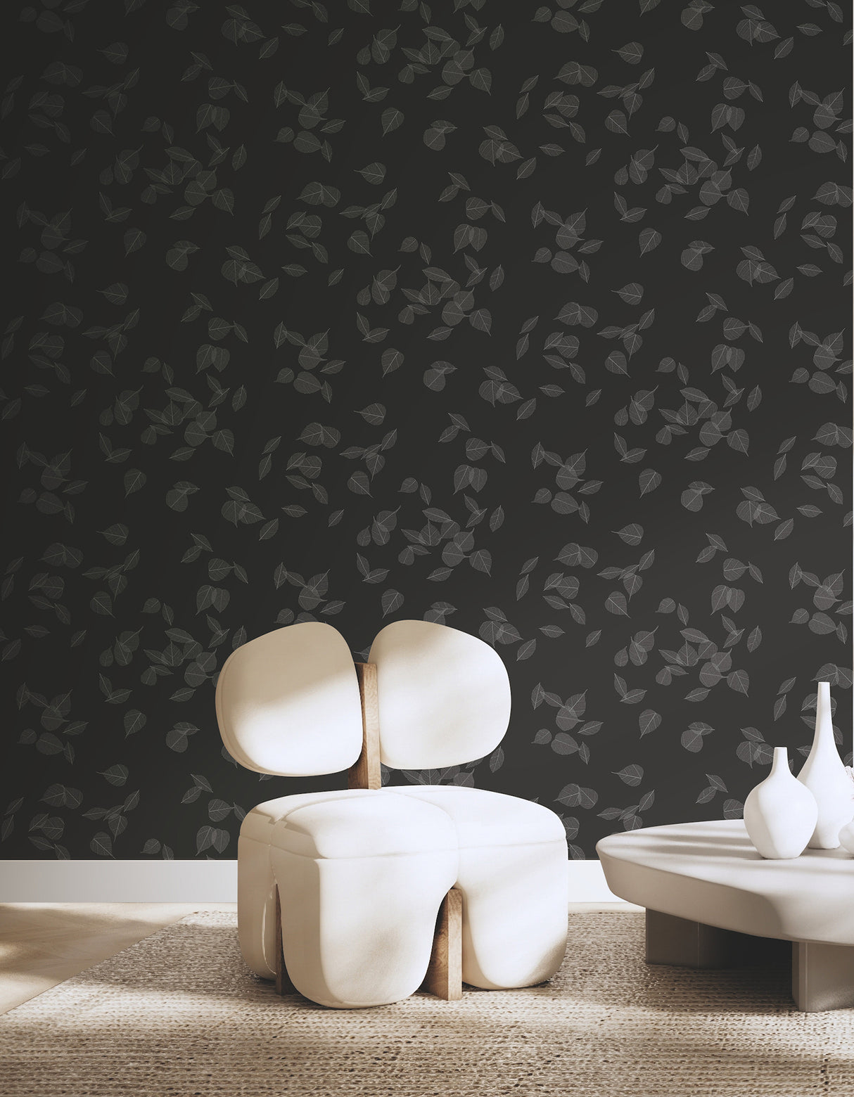 Myles Black by Warner Botanical Leaves Wallpaper – Brewster Home Fashions 4174-4650
