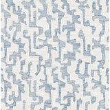 Cipher Blue Geometric Faux Grasscloth Wallpaper roll showing blue abstract maze-like shapes on light grey ground