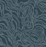 A-Street Prints Massar Teal Modern Marbled Wallpaper roll with metallic silver swirls on deep teal