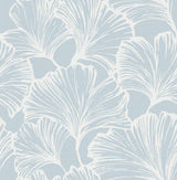 Kyoto Sky Ginkgo Leaf wallpaper in light blue with white ginkgo outlines