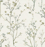 Silverling Moss Budding Branches Wallpaper roll showing botanical pattern