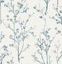 A-Street Prints Silverling Blue Budding Branches Wallpaper roll showing blue watercolor branches on cream background
