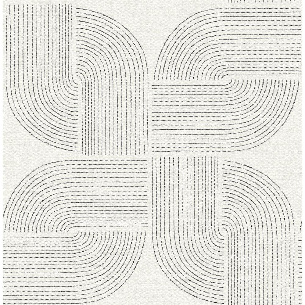 Savoye Black Spiral Arches Wallpaper by A-Street Prints showing the geometric spiral arches pattern.
