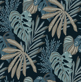 Alocasia Blue Tropical Foliage Wallpaper pattern and roll