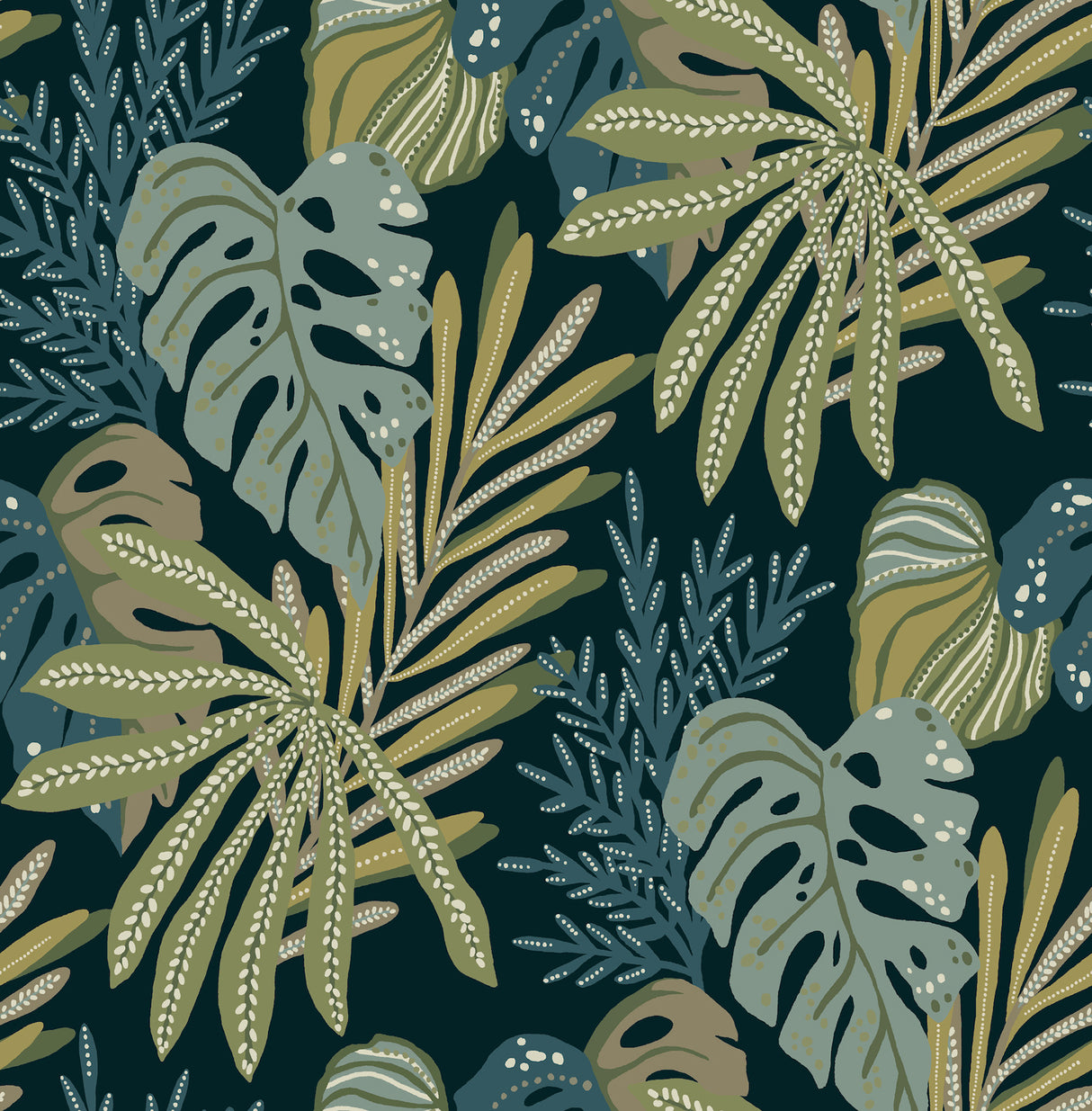 A-Street Prints Alocasia Green Tropical Foliage Wallpaper roll and pattern
