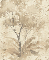Mistwood Coffee Forest Wallpaper roll with dimensions and pattern in coffee tones