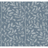 Sagecrest Blue Sapling Wallpaper by A-Street Prints close-up of metallic leaf pattern