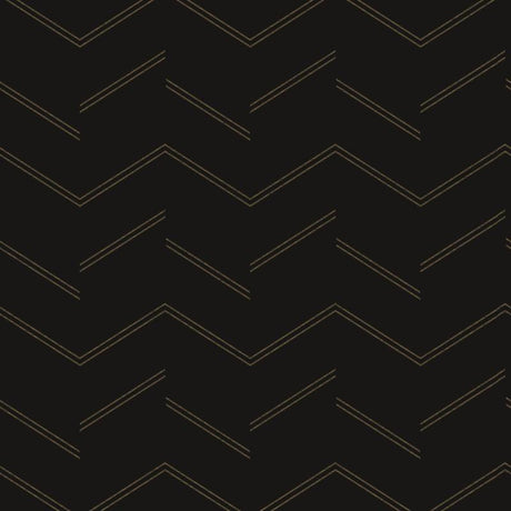 Aviator Black Abstract Chevron Wallpaper pattern in black with pale gold lines