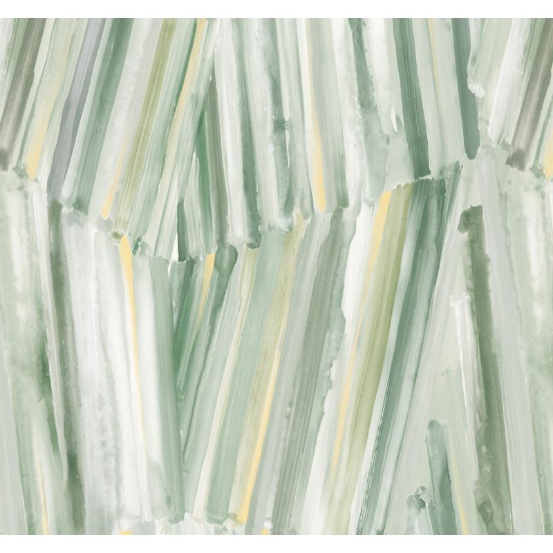 Masterwork Sea Green Brushstrokes Wallpaper by Warner, abstract green mylar design