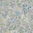 Flora wallpaper by Boråstapeter for Schumacher, featuring a lively allover wildflower pattern in grey and multicolor.