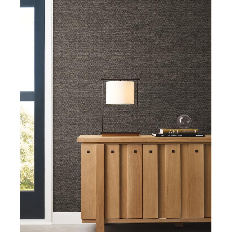 Kelce Charcoal by Warner Geometric Faux Grasscloth Wallpaper- Brewster Home Fashions 4183-4826