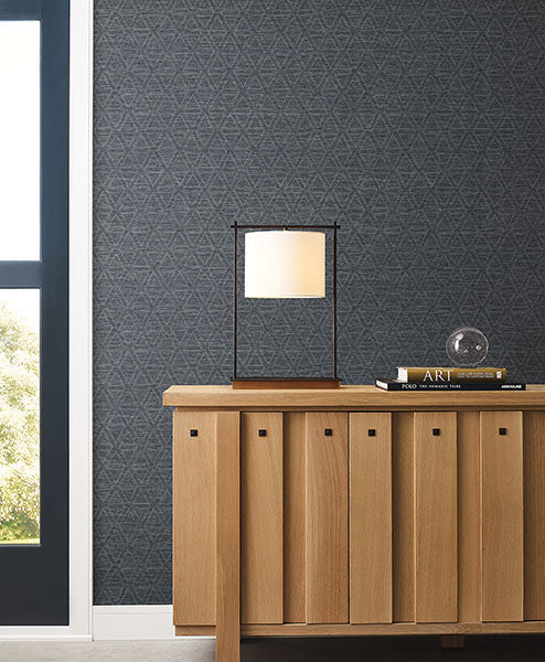 Kelce Dark Blue by Warner Geometric Faux Grasscloth Wallpaper – Brewster Home Fashions 4183-4828