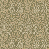 KRYDDHYLLAN Leaf by Boråstapeter, a botanical wallpaper with stylized flowers and foliage in green and cream tones.