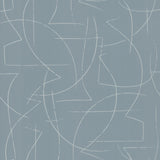 Enzo Sky Blue Abstract Wallpaper sample image showing white linework on blue
