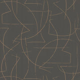 Warner Enzo Pewter Abstract Wallpaper with metallic gold linework on grey