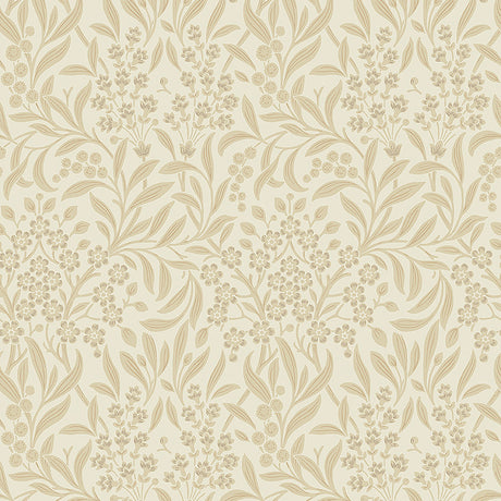KRYDDHYLLAN Ivory botanical wallpaper by Boråstapeter for Schumacher, featuring a dense floral and foliage Arts and Crafts pattern.